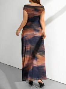 SHEIN Tall CURVE Robe longue avec imprimé tie dye élégante et coupe queue de poisson pour grandes tailles, robes de soirée pour femmes - Multicolore - Voir 2