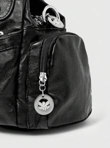 ROMWE Grunge Punk 全新朋克摇滚风格女士单肩包休闲托特包手提包 - 黑色 - 查看 5