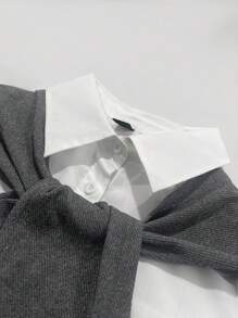 INAWLY 2件套女士时尚休闲浪漫长袖衬衫和长裤套装 - 灰色 - 查看 3