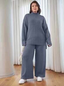 EURMUSE OLUS 尺码 高领休闲毛衣 - 水鴨藍 - 查看 5