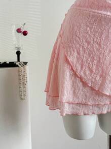 Flirla Nuevo vestido mini de verano para mujeres de encaje transparente, dulce, para uso diario y vacaciones, con cuello halter y espalda descubierta - Rosa - Ver 7