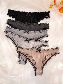 PetitDoll 5pcs Everyday Triangle Panties With Wavy Edges And Ruffled Trims - Multicolor - View 5