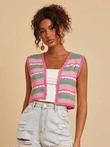 Travachic Top corto a maglia smanicato con strisce a contrasto da donna