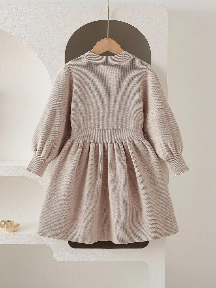 Elladie kids Young Girls Warm Apricot Cable Knit Sweater Dress, Versatile Soft Round Neck Long Sleeve Knitted Dress, Cozy Casual For Daily Wear Spring, Autumn And Winter Fall - Apricot - View 5