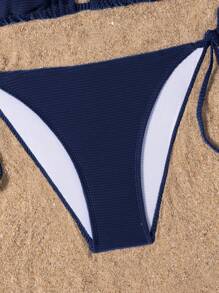 Swim Basics Bộ đồ bơi bikini 2 mảnh màu trơn, mùa bãi biển - Màu xanh hải quân - Xem 4