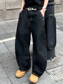 PAVTROS Manfinity Streetrush Street Fashion Print Men's Plus Size Denim Jeans Streetwear Pants Men Baggy Jeans Men College Hang Out Urban Street, Grunge