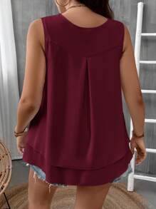 EMERY ROSE Plus Size Women's Solid Color V-Neck Casual Versatile Everyday Outing Shirt - Burgundy - View 2