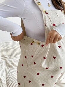 SHEIN 孕妇休闲全身心印花可调节腰部和背部支撑连体裤 - 杏色 - 查看 6