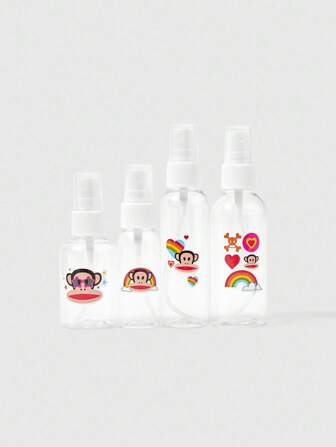Paul Frank X ROMWE 4 pezzi di bottiglie trasparenti in PET per dispenser di liquidi con motivi arcobaleno e cartoni animati, per profumi e cosmetici