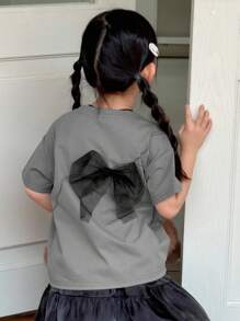 Dazy Kids 小女孩圆领短袖针织T恤，夏季，返校 - 灰色 - 查看 4