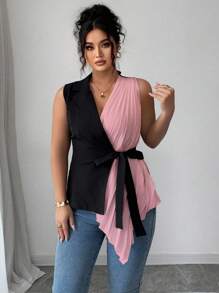 SHEIN Elenzya 女士加大码梭织褶皱优雅假日夏季衬衫 - 彩色 - 查看 4