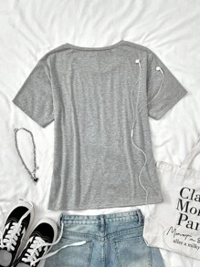 SHEIN Youth Casual Scoop Neck Multicolor Tee With Regular Fit And Asymmetrical Design Teen Girl Clothes Teen Girls T Shirts Crop Vintage T Shirts 90s Clothes Girls Summer Clothes Teen