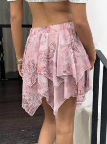 Sunnyshic Women's Bohemian Paisley Print Asymmetric Hem Ruffle Flowy Skirt, Holiday Collection - Multicolor - View 2