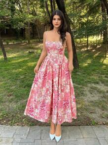 Sweetina New Arrival Spring/Summer Ditsy Floral Long Dress - Pink - View 6