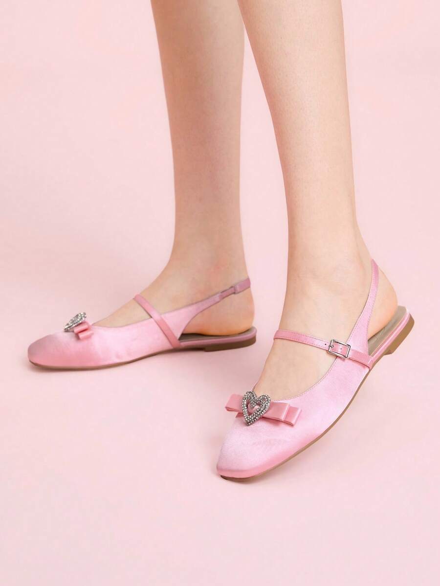 CUCCOO DOLLMOD Women 1cm Combination Heel Satin Fabric Open Back Square Toe Flat Shoes, Pink - Pink - View 1