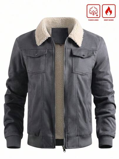 Manfinity Homme 男士羊羔绒保暖内衬夹克，绒面革领，秋冬季保暖内衬夹克