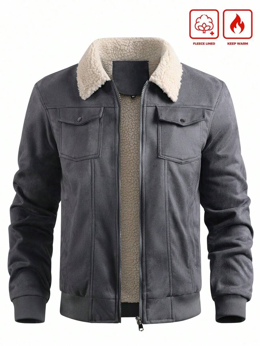 Men's Sherpa Thermal Lined Jacket, Suedette Collar, Fall Winter, Thermal Lined Jacket - Grey - View 1