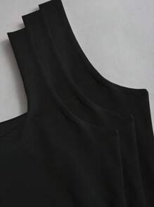 Sweetra 女士夏季休闲纯色吊带背心 - 黑色 - 查看 5