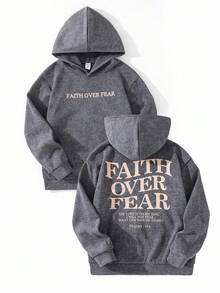SHEIN Tween Boys' Letter Print Distressed Short Sleeve T-Shirt, Casual College Style, Comfortable, Fashionable, Practical, Cute, Soft, Suitable For Daily Wear, School, Outings, Sports, Festivals & Parties Faith Over Fear Hoodie Christian Hoodie Grey Hoodie Teen Hoodie Tween Hoodie Campusstyle Halloween Boys Kids Boys Teen Boys First Day Of School Tween Boys Mommy And Me For Kids Winter Autumn Fall - Grey - View 1