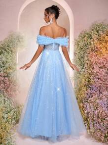 Glamrae Elegant Blue Sequin Embroidery Fabric One Shoulder Large A-Line Ball Gowns,Luxurious Formal Dinner Dresses For Wedding Guests & Birthday - Army Green - View 3