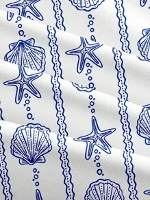 Veykashi 大码休闲贝壳印花短裤，适合夏季 - 彩色 - 查看 5