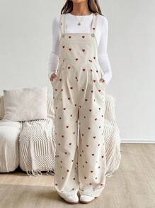SHEIN Maternity Casual Heart Print Pocketed Jumpsuit  Fall Clothes  Boho Maternity