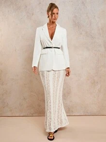 COSMINA Gonna lunga elegante in pizzo di colore unito da donna - Bianco - Visualizzare 2