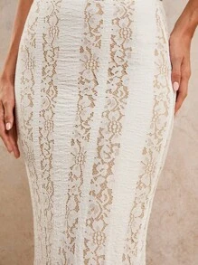 COSMINA Gonna lunga elegante in pizzo di colore unito da donna - Bianco - Visualizzare 6