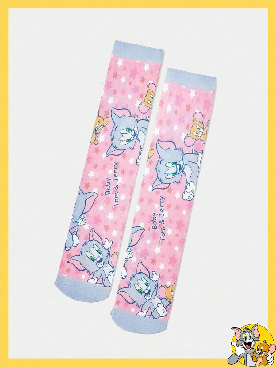 TOM & JERRY X SHEIN Cartoon & Letter Graphic Contrasting Color Crew Socks
