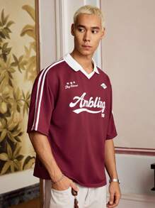 SWAVVY Men's Casual Knit Loose Fit Short Sleeve Polo Shirt, Daily Wear, School - Burgundy - View 4