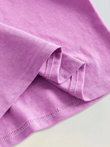 Maija Kids GARFIELD | SHEIN Maija Kids Bộ 2 áo thun tay ngắn cổ tròn in hình mèo cho bé gái và quần short - Màu tím - Xem 8