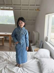 DENIMLY Kleine Mädchen BOHO GLAMOURÖSE DIAMANT BÜGEL DETAILS CROP Denim Jacke UND MITTEL Denim Rock JEANS Zwei Teile SET, UND SCHICK.