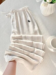 Comfortcana Women's Casual Versatile Loose Drawstring Pants Linen Pant Drawstring Skirt - Apricot - View 8