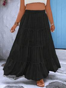Breezaya Saia Longa Casual Plus Size de Cor Sólida