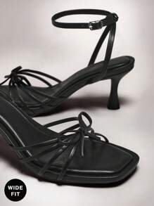 SHUZIA Sandalias de tacón de gatito cómodas y de estilo clásico con detalle de lazo, de ajuste amplio para mujer - Negro - Ver 7