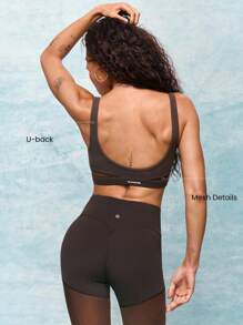 GLOWMODE FeatherFit™ Go Further Cổ tròn Cúp có thể tháo rời Áo ngực thể thao lưới tác động thấp Yoga Pilates Barre Studio Trang phục thường ngày - Màu nâu Sô-cô-la - Xem 2