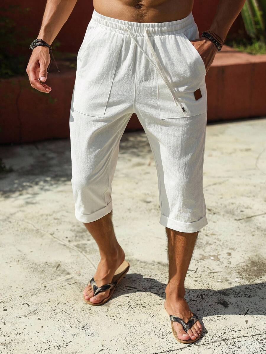 Manfinity RSRT Pantalones casuales con cordón para hombres, sueltos y cómodos, estilo minimalista - Blanco - Ver 1