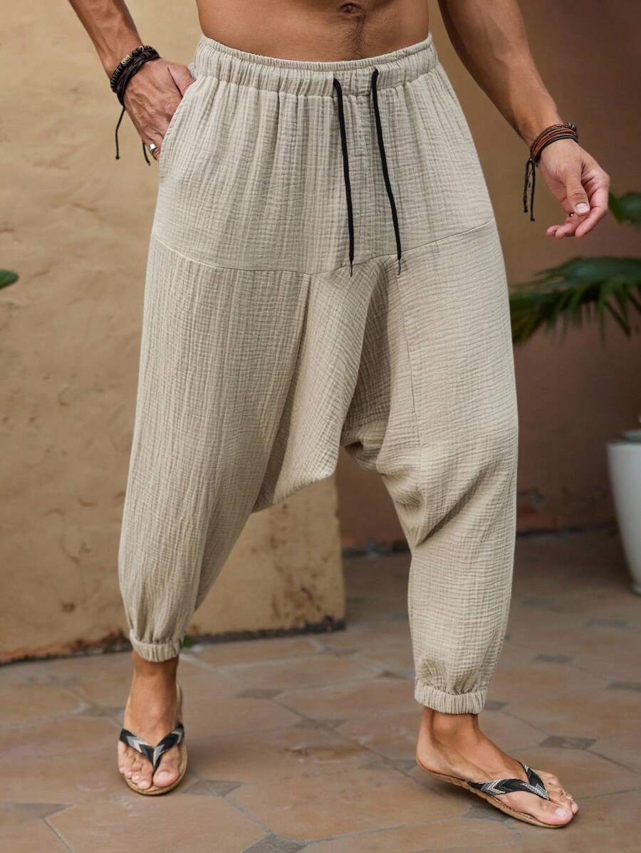 Manfinity RSRT Men Casual Solid Color Loose Harem Pants, Summer StylishLoose And Stylish Nine-Inch Pants, Suitable For Daily Leisure, Weekend Trips, Outdoor Activities, Travel Expeditions, Friend Parties, Music Festivals And Other Young Social Occasions. These Trousers Are An Indispensable Item In A Man's Wardrobe And A Great Gift For A Boyfriend Or Husband., Fall