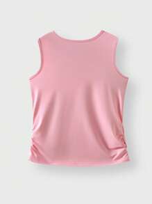 JNSQ Tween Girl Back To School Outdoor Sports Vest Faux Two Pieces, Kids' Patchwork Contrast Color Outdoor Casual Sports Loose Vest Faux Two Pieces Top