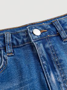 SHEIN Girlism Short vaquero de cintura alta, deshilachado y dobladillo enrollado para adolescentes, short vaquero de verano para niños