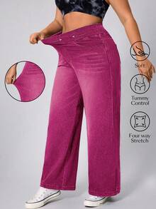 Flexra Plus Size Soft Washed High Waist Elastic Jeans - Hot Pink - View 1