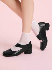CUCCOO DOLLMOD Retro Square Toe Round Heel Mary Jane Heeled Shoes, Elegant Ballet Flats For Women - Black - View 5