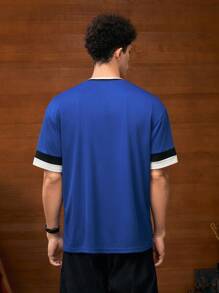 HARRY POTTER X SHEIN Men's Casual Summer Sports College Style Eagle & Checkered Pattern Number Print Colorblock Short Sleeve T-Shirt - Royal Blue - View 2