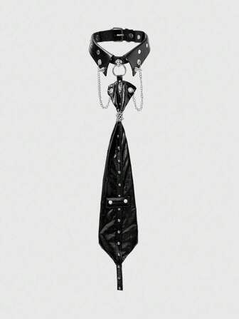 Grunge Punk Collier ras-du-cou en PU de style gothique sombre et désolé, fait main avec rivets et chaîne creuse. Accessoire de mode punk de niche pour hommes et femmes, convient pour les fêtes, les rassemblements, les événements sociaux et la photographie