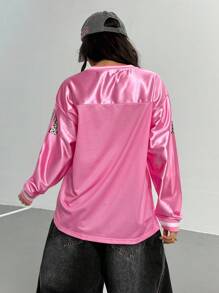 Teen Girls' Numeric Leopard Print V-Neck Long Sleeve Loose Sweatshirt - Multicolor - View 2