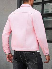 Manfinity Homme 男士长袖单排扣破洞口袋牛仔夹克，粉色，秋季 - 粉色 - 查看 2