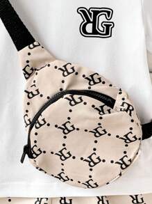 男婴三件套：复古印花T恤、短裤、斜挎包 - 时尚、休闲、可爱、百搭，适合夏季各种场合 - 彩色 - 查看 5