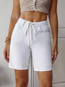 Breezaya Women's Casual Versatile Solid Color Denim Shorts, Summer - White - View 8