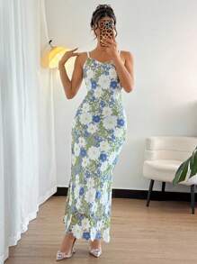 Rafferiza Women's Elegant Floral Embroidery Camisole Dress - Green - View 3