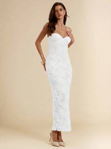 SHEIN BAE 女式夏季提花修身超长吊带裙 - 白色 - 查看 4
